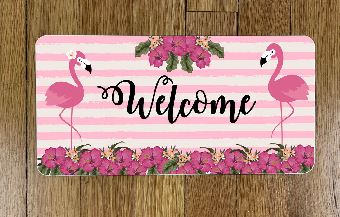 Flamingo Welcome Wreath Sign