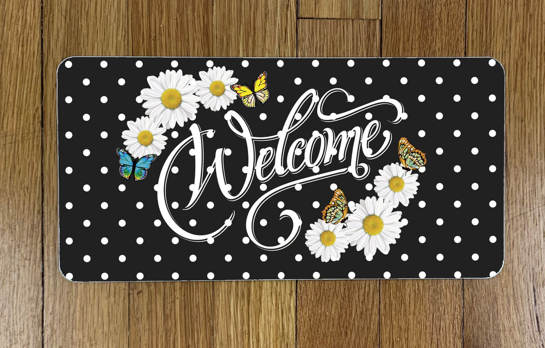 Black Welcome Daisies Wreath Sign