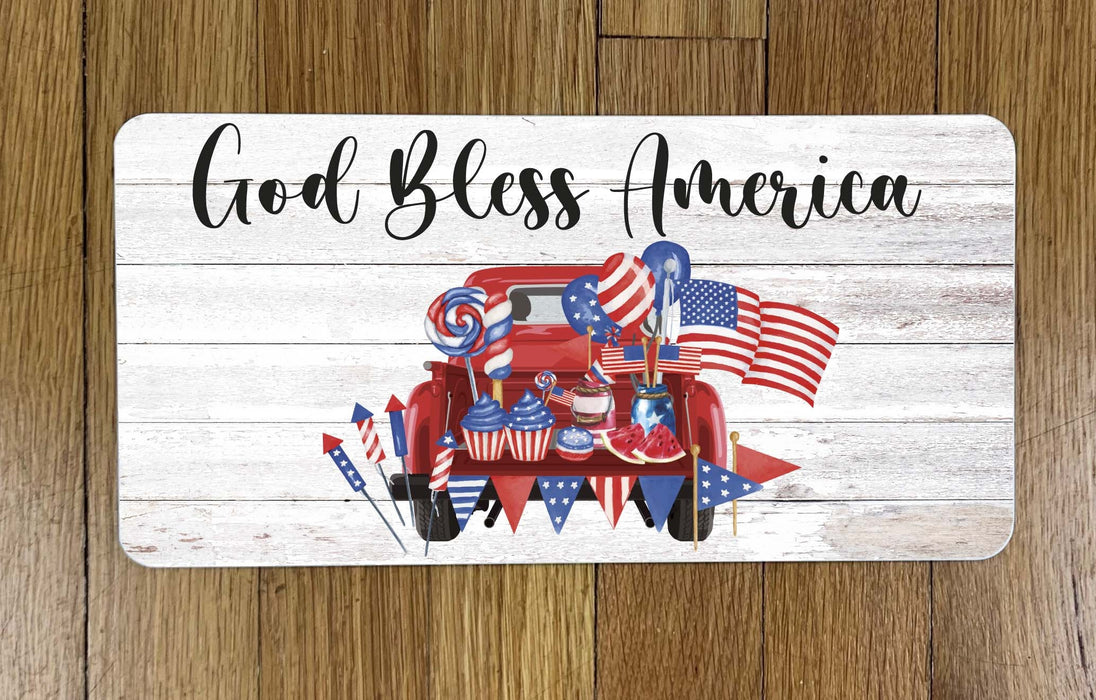 God Bless America Red Truck Wreath Sign