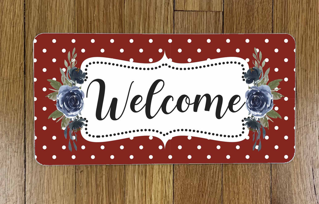 Blue Flowers Welcome Wreath Sign
