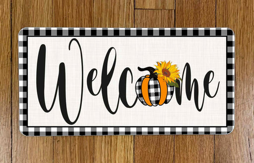 Welcome Plaid Pumpkin Wreath Sign