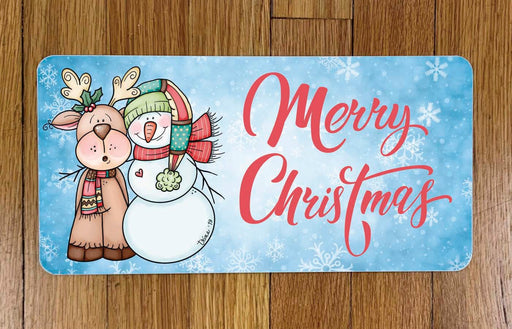 Merry Christmas Reindeer and Snowman Wreath Sign