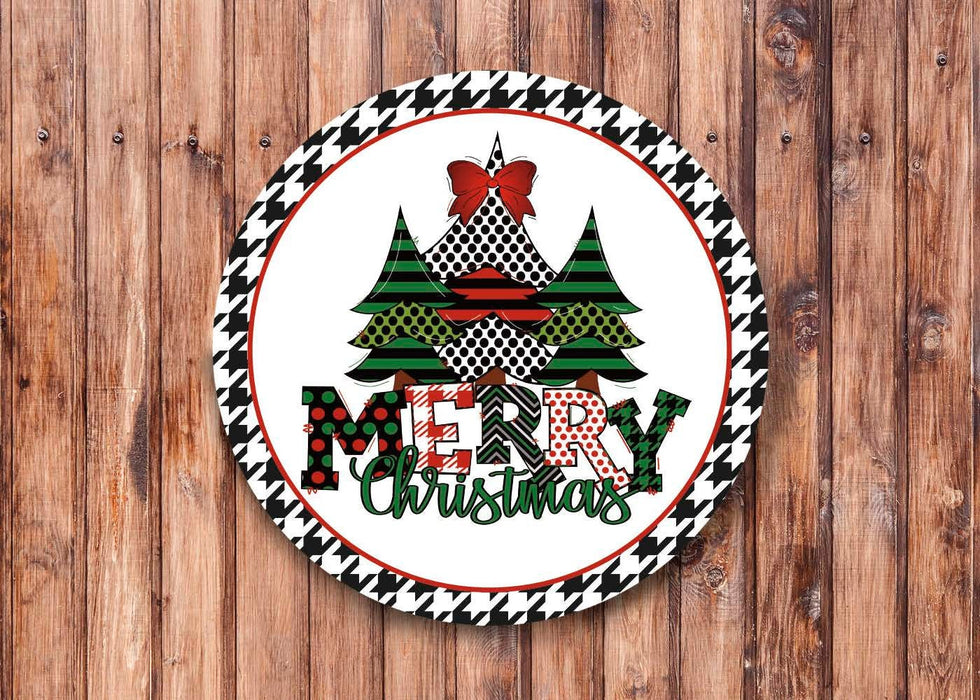 Merry Christmas Houndstooth Wreath Sign