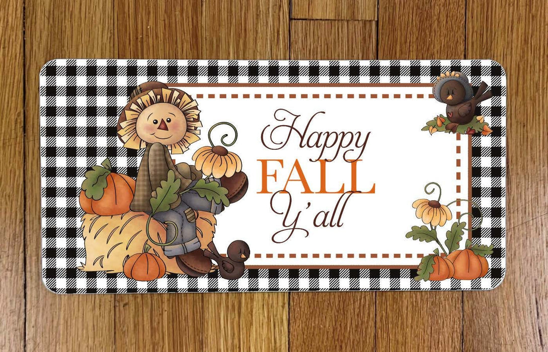Plaid Scarecrow Happy Fall Y'all Wreath Sign
