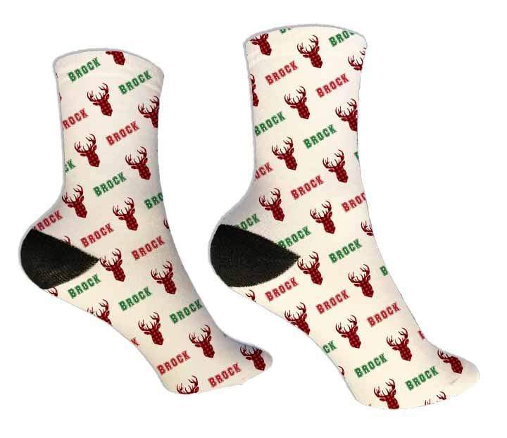Personalized Buffalo Plaid Deer Christmas Design Socks