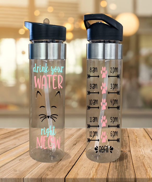 Drink Your Water Right Meow Design Plastic Water Bottle