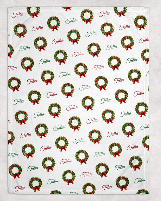 Personalized Christmas Wreath Design Soft Micro Fleece Blanket